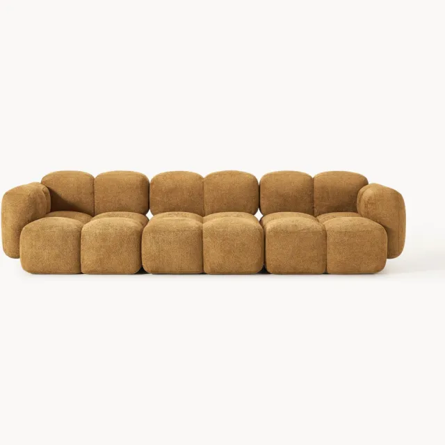 Westwing Collection Modulaire bank Tayla (4-zits) van teddy-bouclé Geel