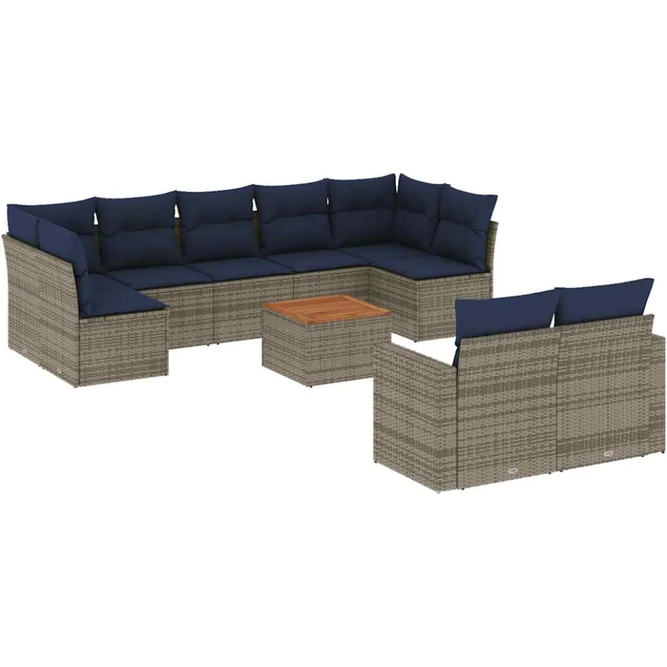vidaXL 10-delige Loungeset met kussens poly rattan grijs, foto 3