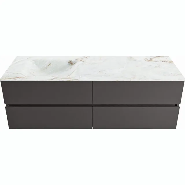 Mondiaz VICA-DLUX 150cm badmeubel onderkast Dark grey 4 lades. Inbouw wastafel CLOUD links 1 kraangat, kleur Frappe.