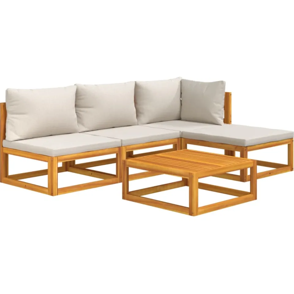 vidaXL 5-delige Loungeset met lichtgrijze kussens massief hout Bruin