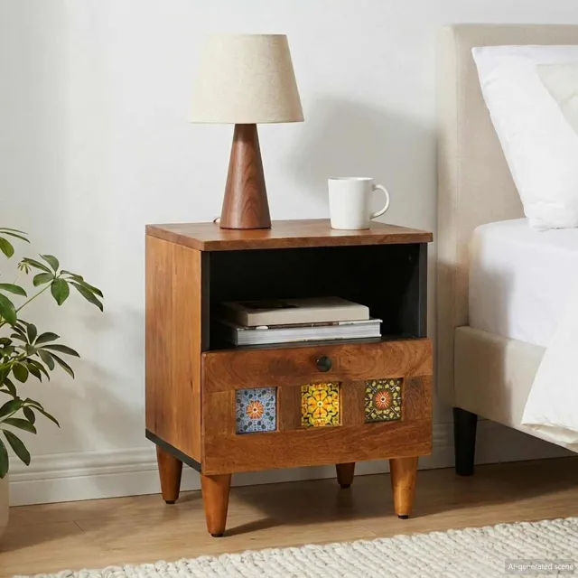 vidaXL Nachtkastje met lade Bruin 40 x 33 x 46 cm Massief Mango Hout, foto 2