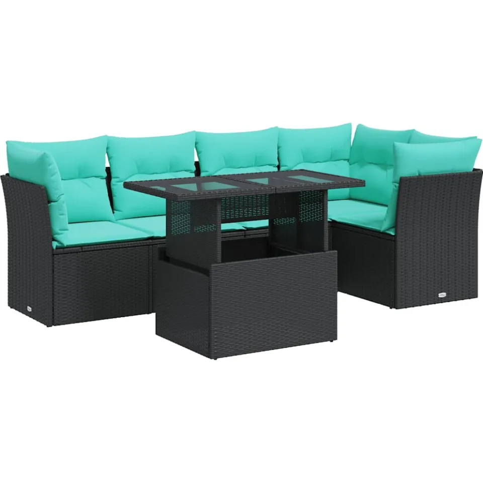 vidaXL 6-delige Loungeset met kussens poly rattan acacia zwart, foto 3