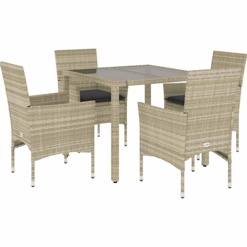 vidaXL 5-delige Tuinset met kussens poly rattan en glas lichtgrijs grijs, foto 3