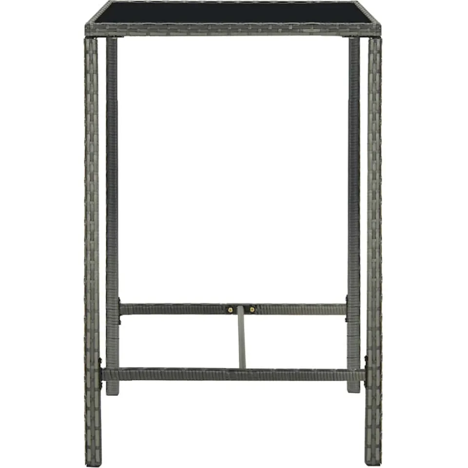 vidaXL Tuinbartafel 70x70x110 cm poly rattan en glas grijs, foto 3