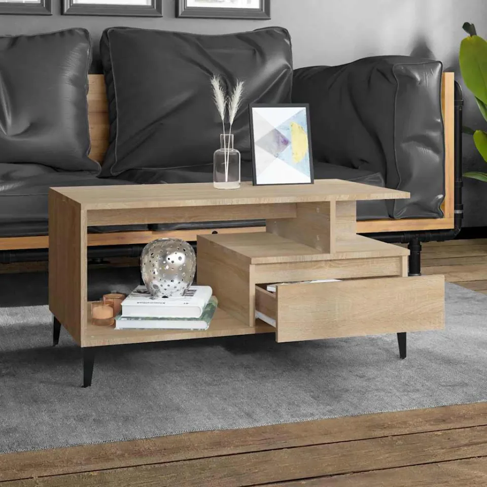 vidaXL Salontafel 90x49x45 cm bewerkt hout sonoma eikenkleurig, foto 3
