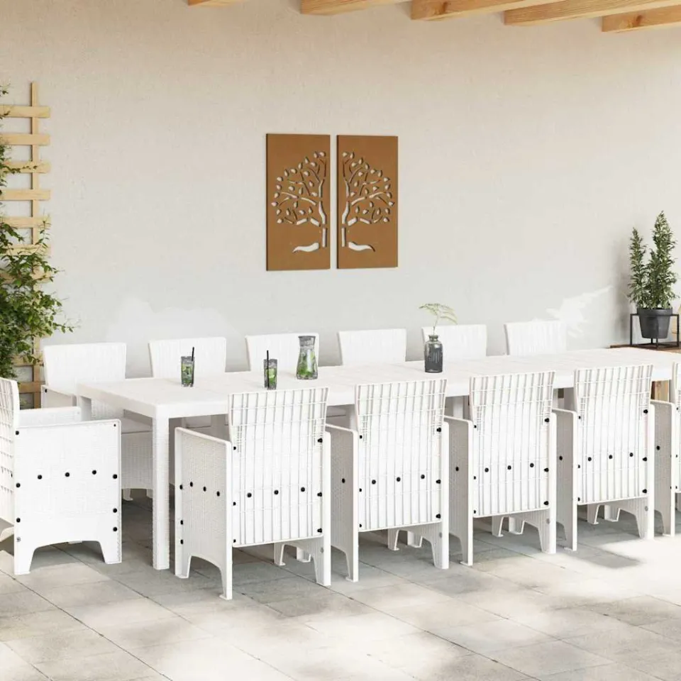 vidaXL Tuin Eetset 15 st Wit Polt riet, foto 2