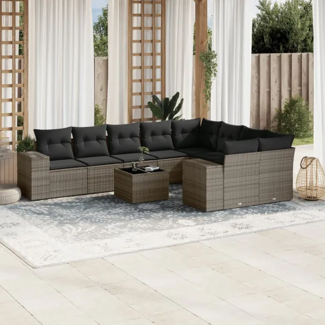vidaXL 10-delige Loungeset met kussens poly rattan grijs, foto 2