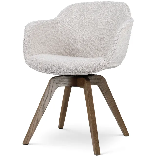 Nolon Noor-Mare draaibare eetkamerstoel bouclé beige - walnoot houten onderstel