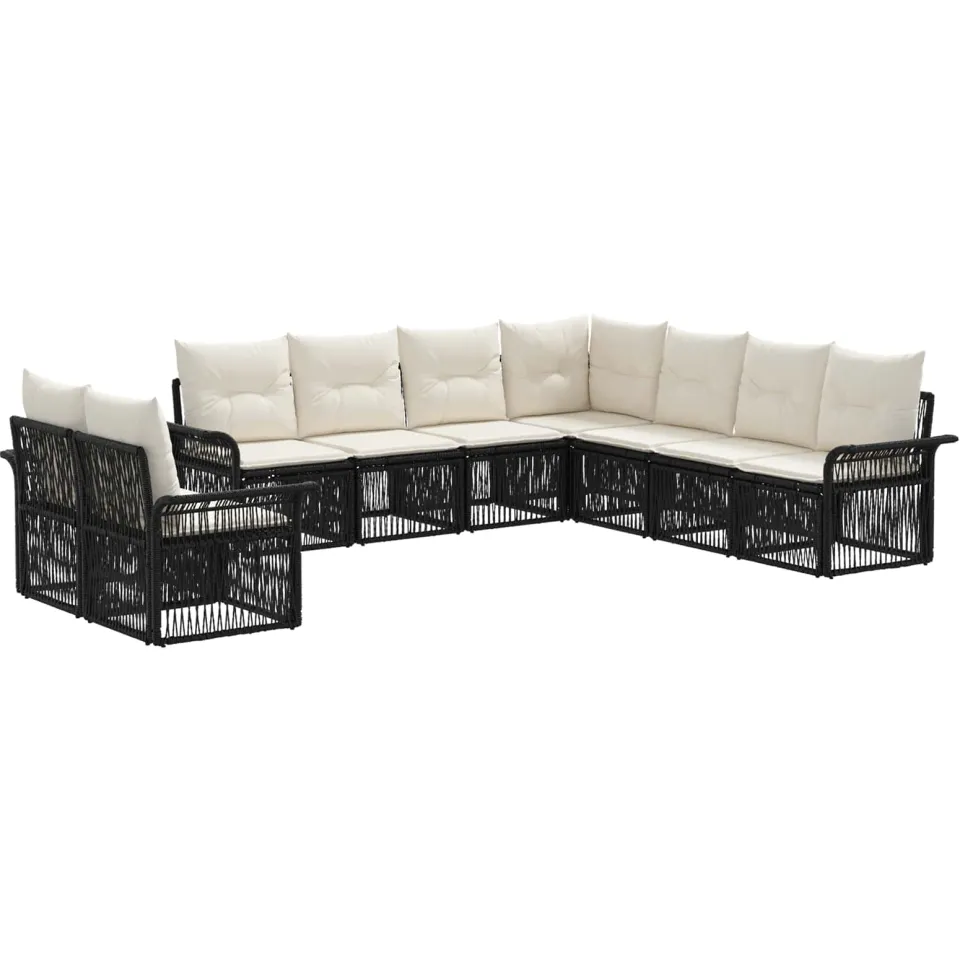 vidaXL Tuinbankenset 9 st 9-zits Zwart poly rattan