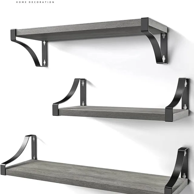comforder Zwevende Wandplank - 3 Stuks - 28/35/42 cm Lang - Boekenplank - Wandrek - Paulownia Hout Grijs
