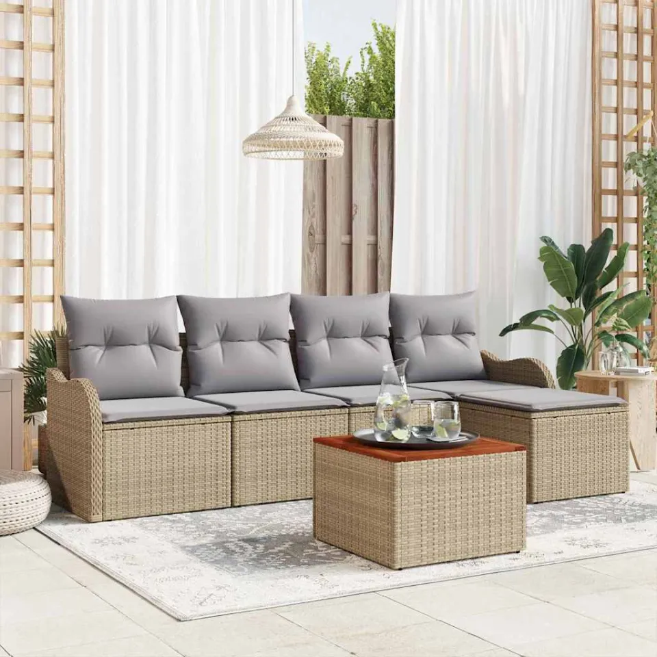 vidaXL Tuinbankenset 6 st Beige poly rattan, foto 3