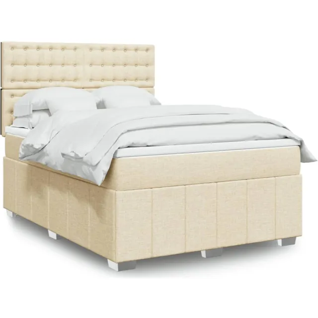 vidaXL Boxspring met matras stof crèmekleurig 140x200 cm