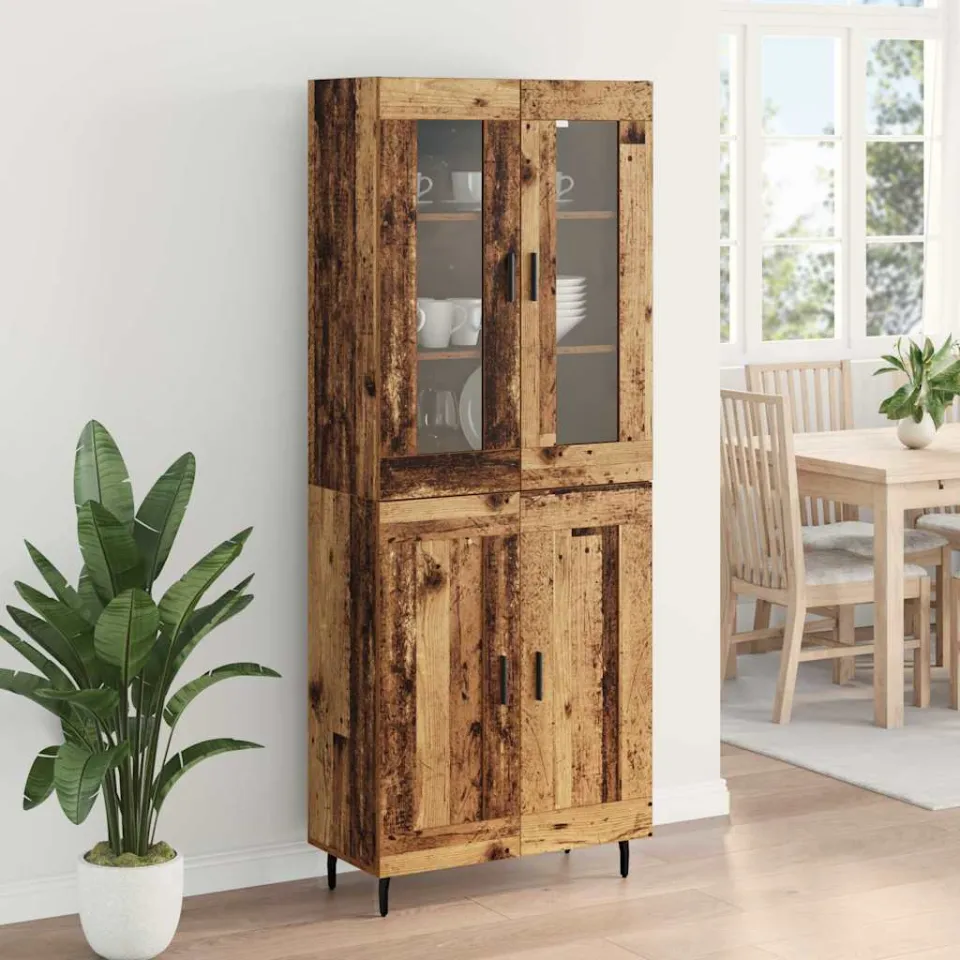 vidaXL Hoge kast 2 st Oud Hout 69,5 x 34 x 180 cm Bewerkt hout bruin, foto 4