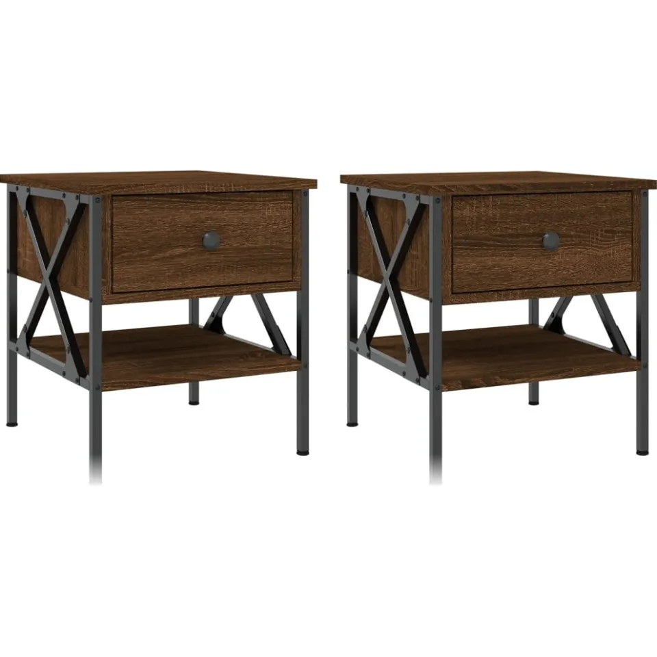 vidaXL Nachtkastjes 2 st 40x42x45 cm bewerkt hout bruin eikenkleur, foto 3