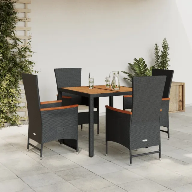 vidaXL 5-delige Tuinset met kussens poly rattan zwart