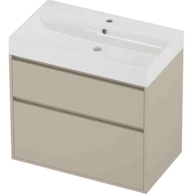 Proline Podium Badmeubelset Polystone Loft 1 Kraangat Greeploos 80x46x75 cm Glans Wit Soft Linen Beige