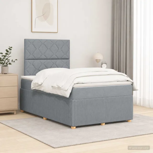 vidaXL LED Boxspring Bed met Matras Lichtgrijs 120 x 200 cm Stof