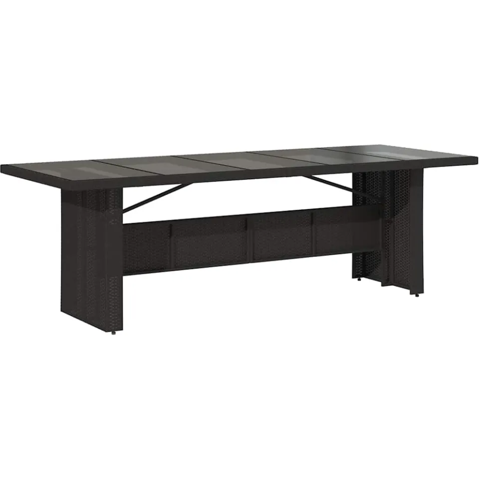 vidaXL Tuintafel met glazen blad 240x90x75 cm poly rattan Zwart