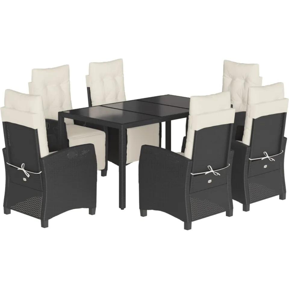 vidaXL 7-delige Tuinset met kussens poly rattan zwart