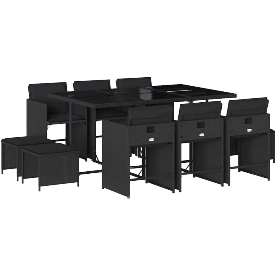 vidaXL 11-delige Tuinset met kussens poly rattan zwart, foto 3