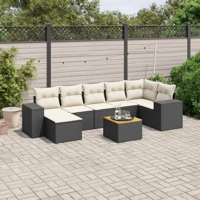 vidaXL 8-delige Loungeset met kussens poly rattan zwart, foto 2