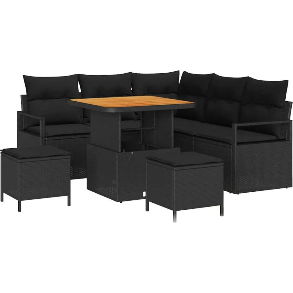 vidaXL Tuinbankenset 8 st Zwart poly rattan