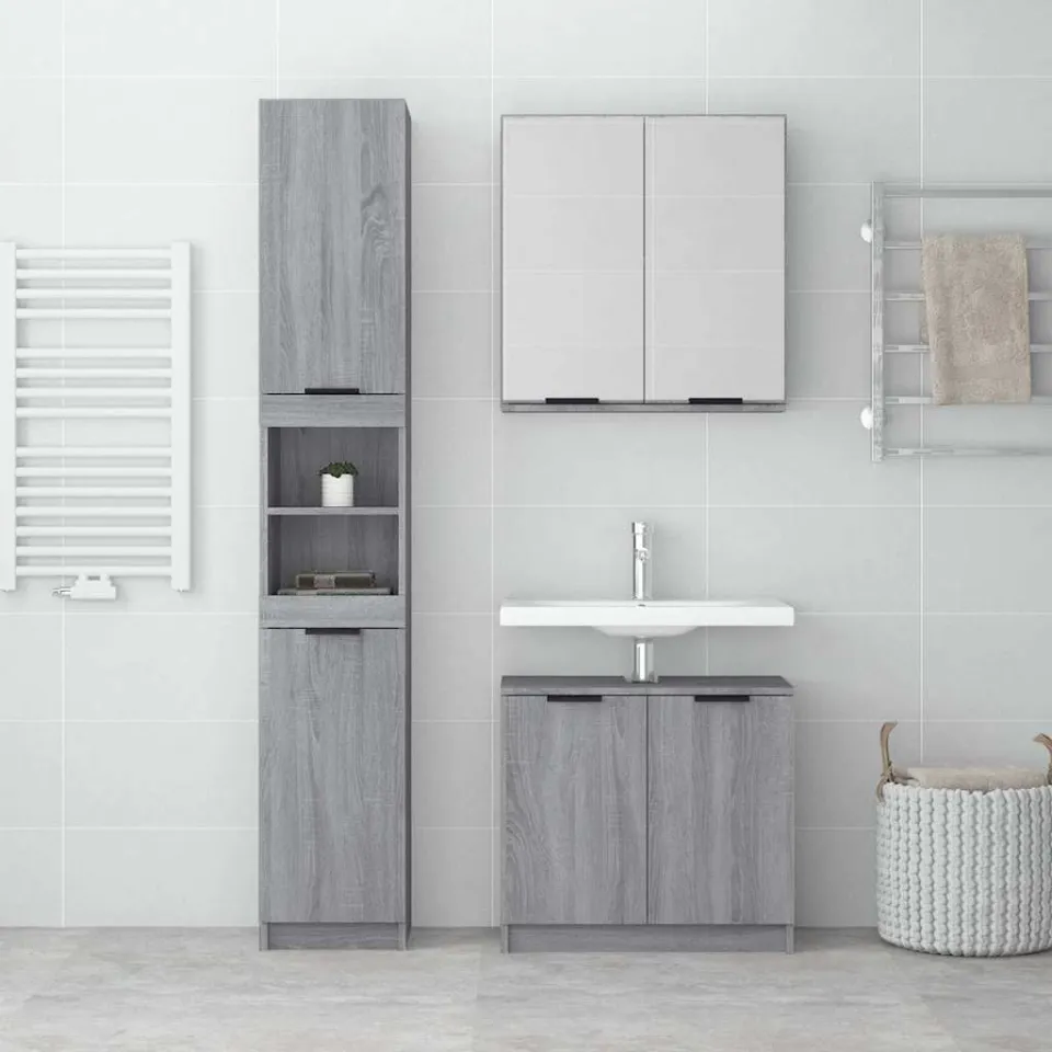 vidaXL 3-delige Badkamermeubelset bewerkt hout grijs sonoma eikenkleur, foto 3