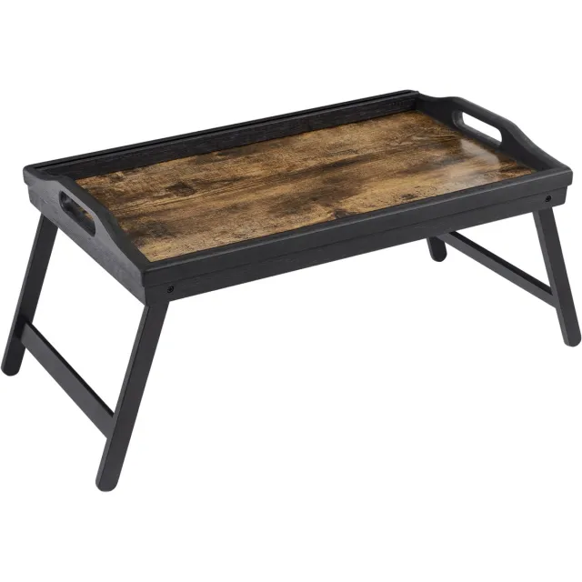 Songmics Laptop Tafel - Bedtafel met Inklapbare Poten - Bamboe - Met Houder voor Telefoon en Tablet Marron rustique