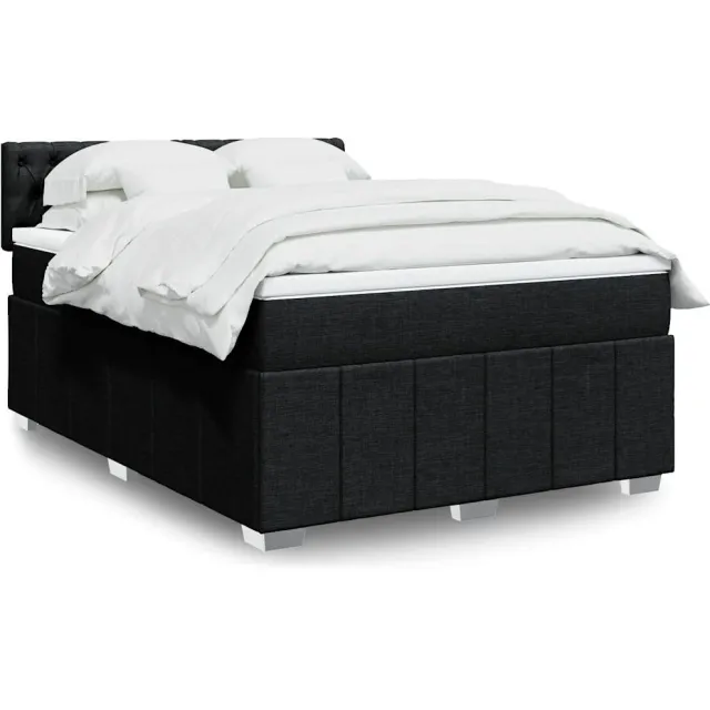 vidaXL Boxspring met matras stof zwart 140x200 cm