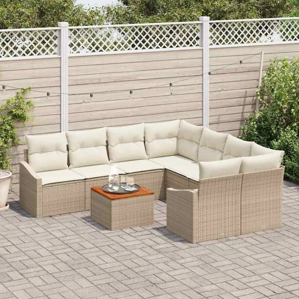 vidaXL Tuinbankenset 9 st Beige en Crème poly rattan, foto 3