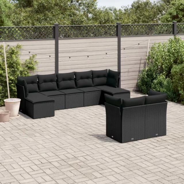 vidaXL 9-delige Loungeset met kussens poly rattan zwart, foto 2