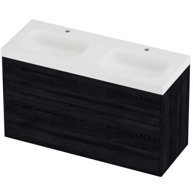 Proline Haga Badmeubelset Polystone Mezza 120x46x73 cm Mat White Black Oak Eiken