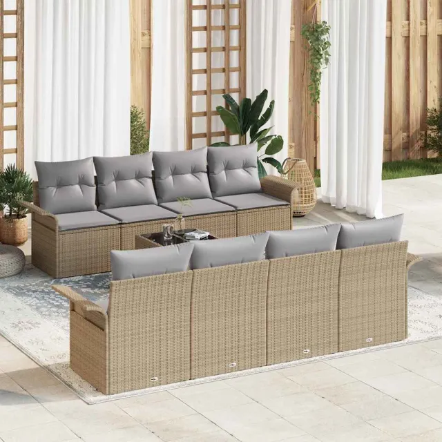 vidaXL Tuin Sofa Set 9 st Beige poly rattan, foto 2