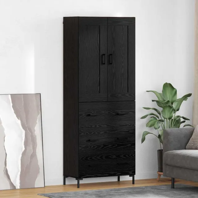 vidaXL Hoge kast 2 st Zwart Eiken 69,5 x 34 x 180 cm Bewerkt hout