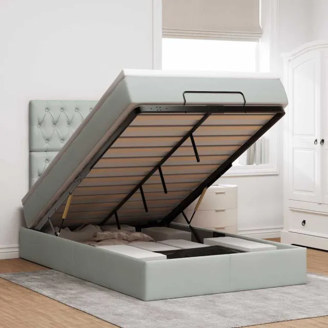 vidaXL Ottoman bed met matrassen en LED's 120x200cm fluweel lichtgrijs grijs