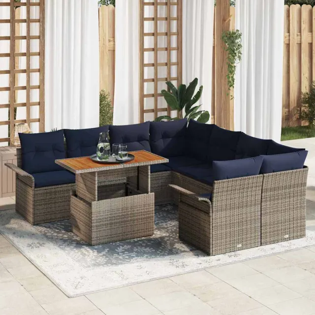 vidaXL Tuin Sofa Set 9 st Grijs Poly riet, foto 2