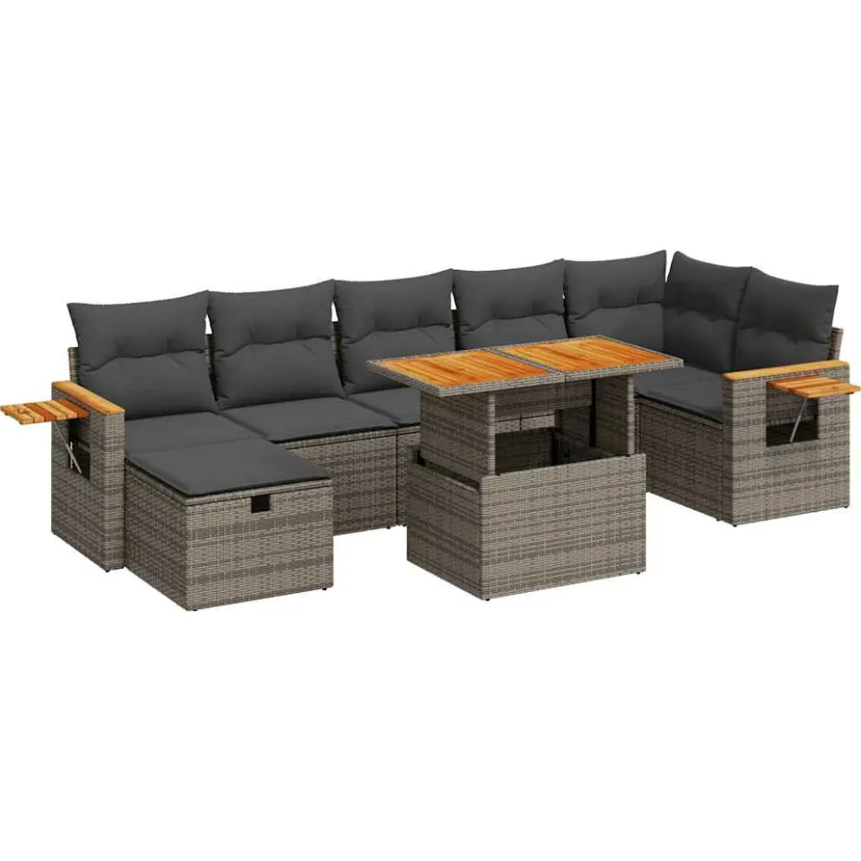 vidaXL 5-delige Loungeset met kussens poly rattan grijs, foto 3