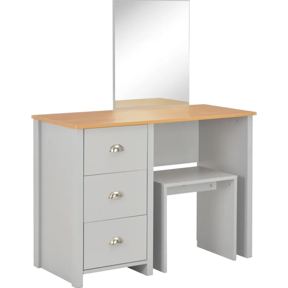 vidaXL Kaptafel met spiegel en krukje 104x45x131 cm grijs, foto 2