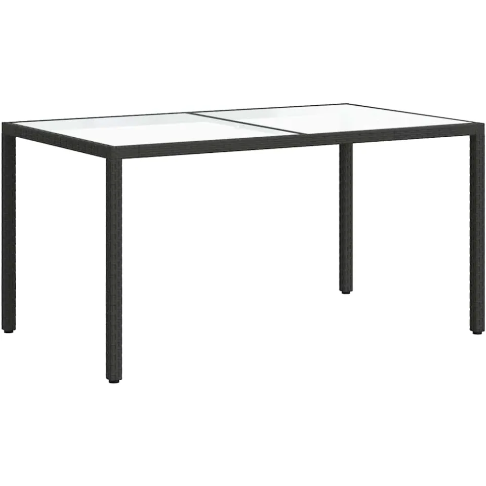 vidaXL Tuintafel 150x90x75 cm gehard glas en poly rattan zwart, foto 4