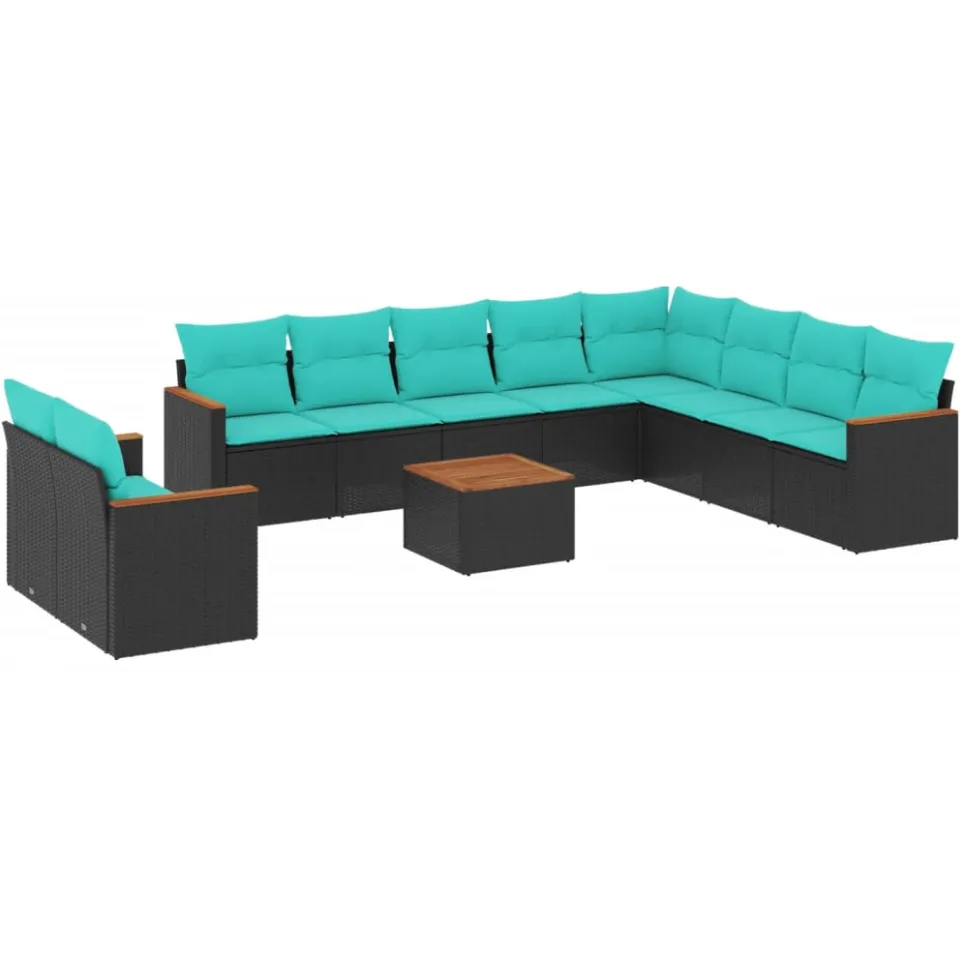 vidaXL 11-delige tuinbankset met kussens, zwart polyrotan, foto 3