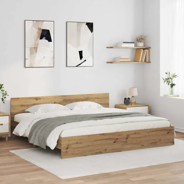 vidaXL Bedframe met hoofdeinde Artisan Eiken 200 x 200 cm Bewerkt hout Bruin