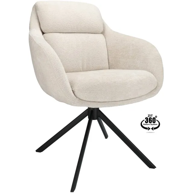 Icon Living Armstoel Vive Stof Stella Linen 110 Leg Black 360° Return-system Wit