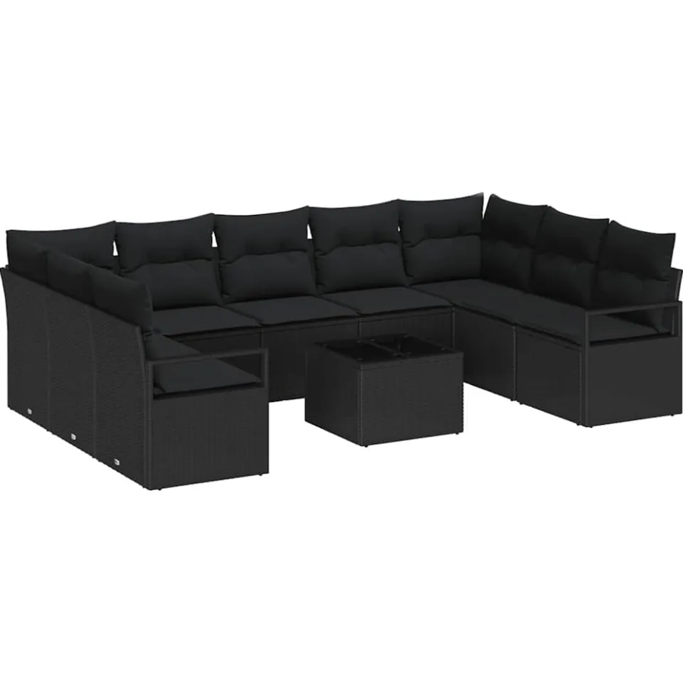 vidaXL Bankstel 10 st Zwart poly rattan