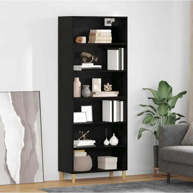 vidaXL Hoge kast Zwart Eiken 69,5 x 32,5 x 180 cm Bewerkt hout, foto 2
