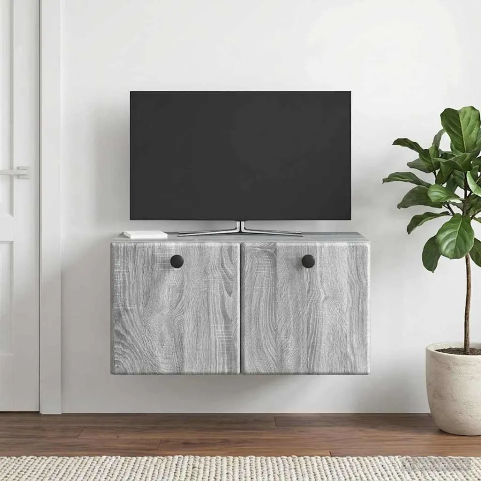 vidaXL Wandbeugel TV-kast 59,5 x 31 x 30 cm Grijs Sonoma Bewerkt hout, foto 4
