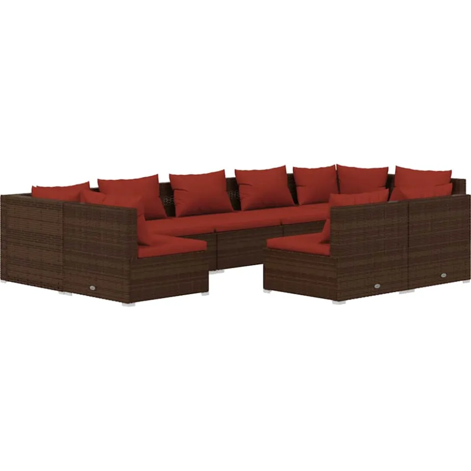 vidaXL 9-delige Loungeset met kussens poly rattan bruin, foto 3
