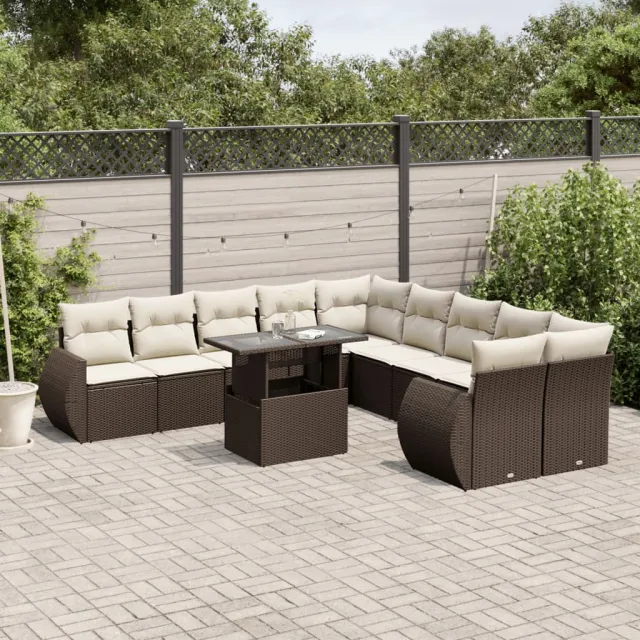 vidaXL 11-delige Loungeset met kussens poly rattan bruin, foto 2