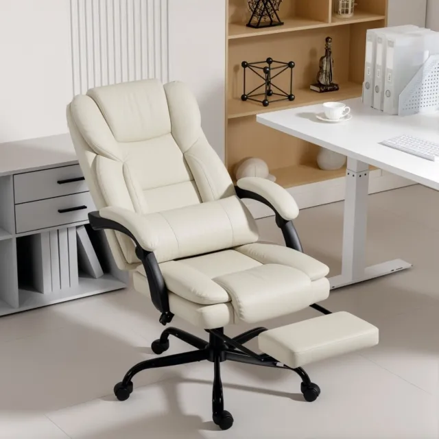 CHICFURN Bureaustoel - Voetsteun - Hoge rugleuning - Beige