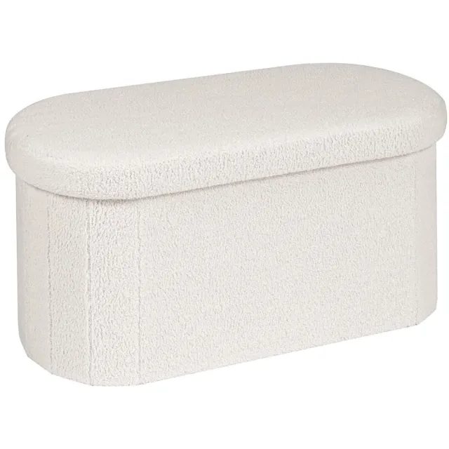 Famanu Opvouwbare kist, multifunctionele opbergruimte en voetenbank, crème, ovale vorm, 76 x 38 x 38 cm, voor woonkamer en slaapkamer