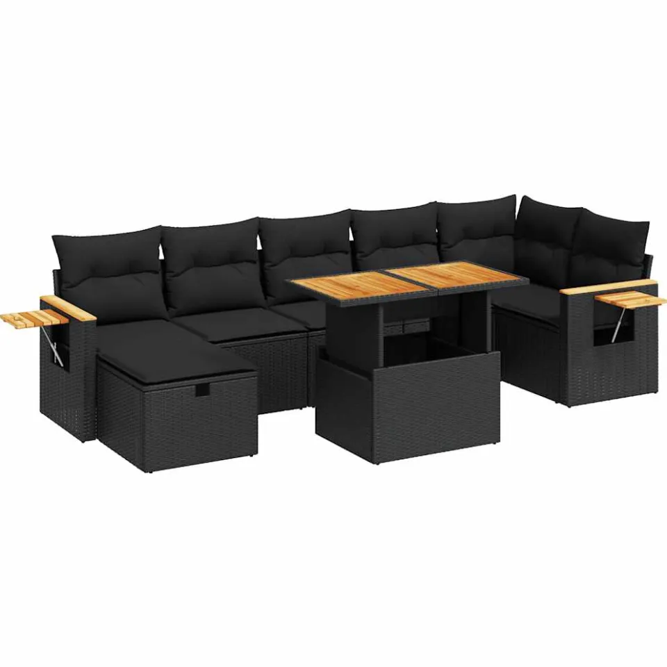 vidaXL 5-delige Loungeset met kussens poly rattan zwart, foto 3